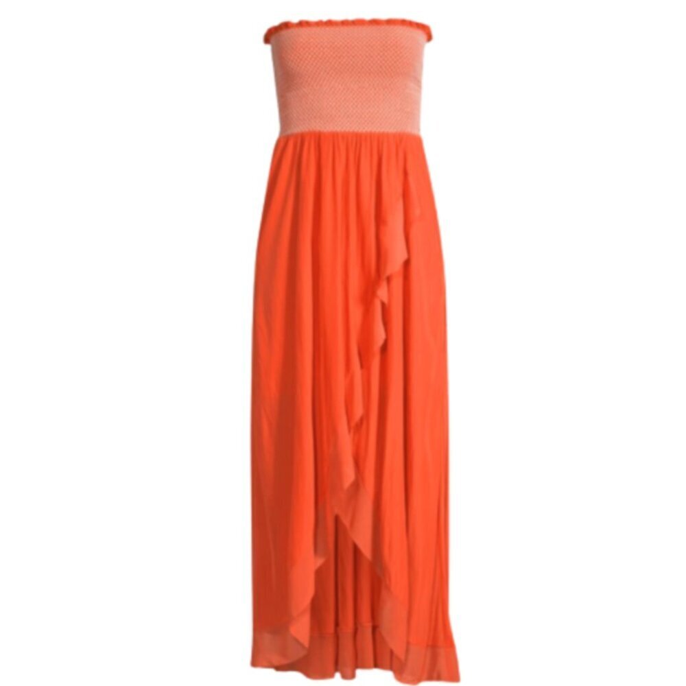 NWT Ramy Brook Demetra Midi Dress Womens XS Orange White Smocked Sleeveless NEW